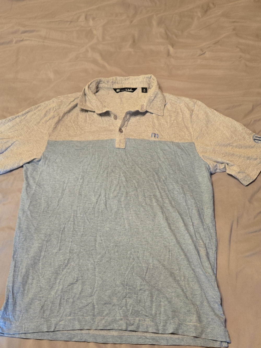 TravisMathew Two-Tone Light Blue and Gray Polo
